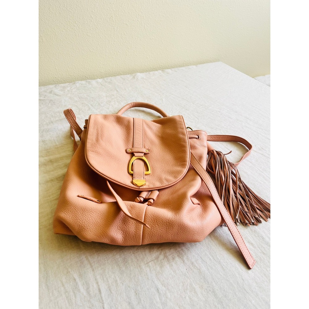 G.I.L.I. Blush Pink Pebbled Leather Convertible Backpack Tassel Stirrup Buckle